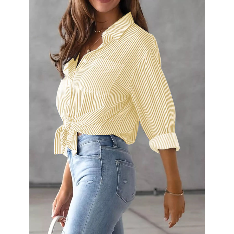 Full Size Striped Button-Down Long Sleeve Shirt Plus Apparel and Accessories