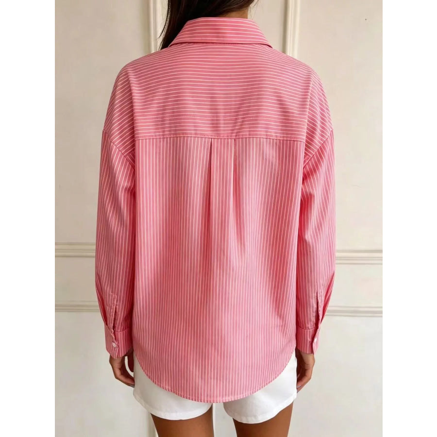 Full Size Striped Button-Down Long Sleeve Shirt Plus Apparel and Accessories