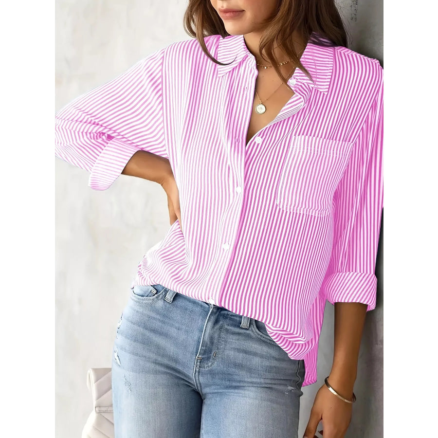 Full Size Striped Button-Down Long Sleeve Shirt Plus Apparel and Accessories