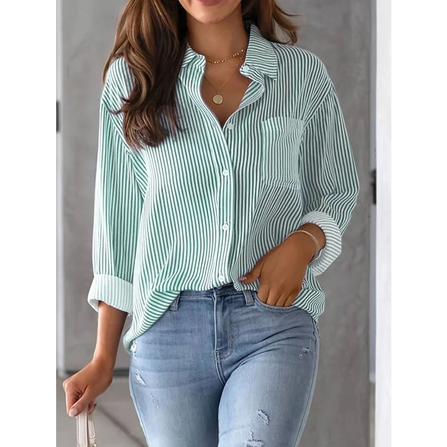 Full Size Striped Button-Down Long Sleeve Shirt Plus Apparel and Accessories