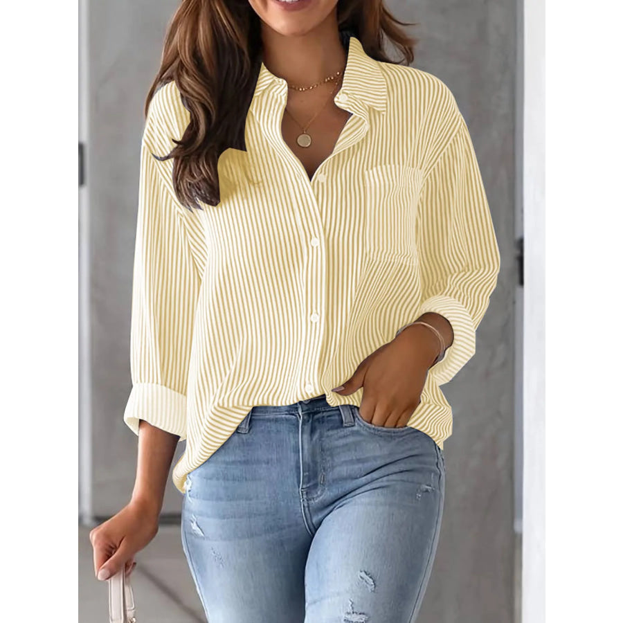 Full Size Striped Button-Down Long Sleeve Shirt Plus Apparel and Accessories