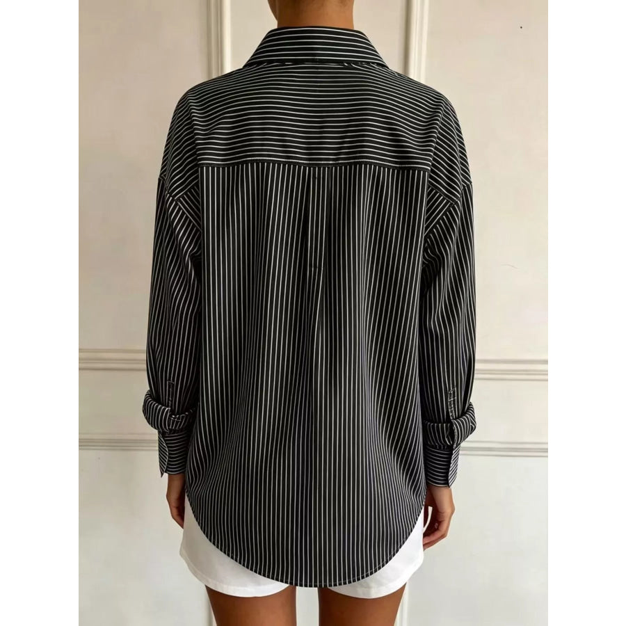 Full Size Striped Button-Down Long Sleeve Shirt Plus Apparel and Accessories