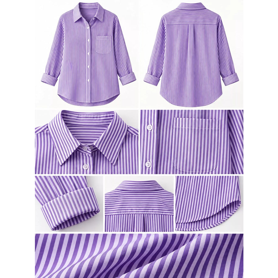 Full Size Striped Button-Down Long Sleeve Shirt Plus Apparel and Accessories