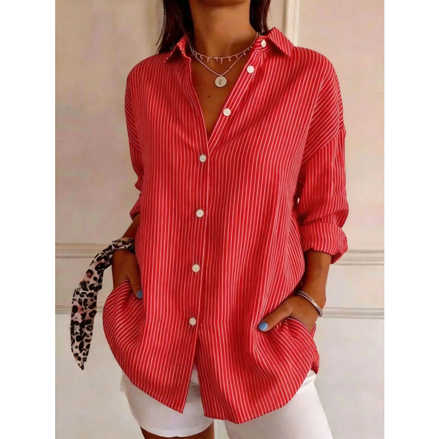 Full Size Striped Button-Down Long Sleeve Shirt Plus Apparel and Accessories