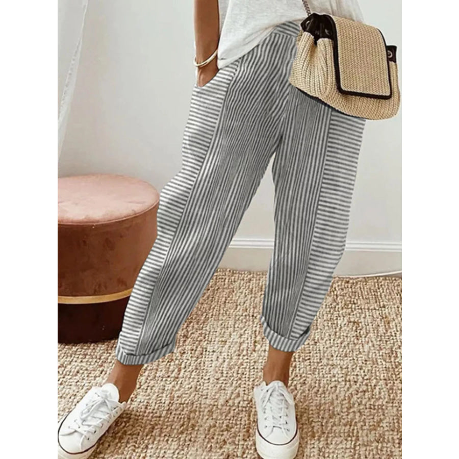 Full Size Striped Casual Pants Plus Size Light Gray / XS Apparel and Accessories