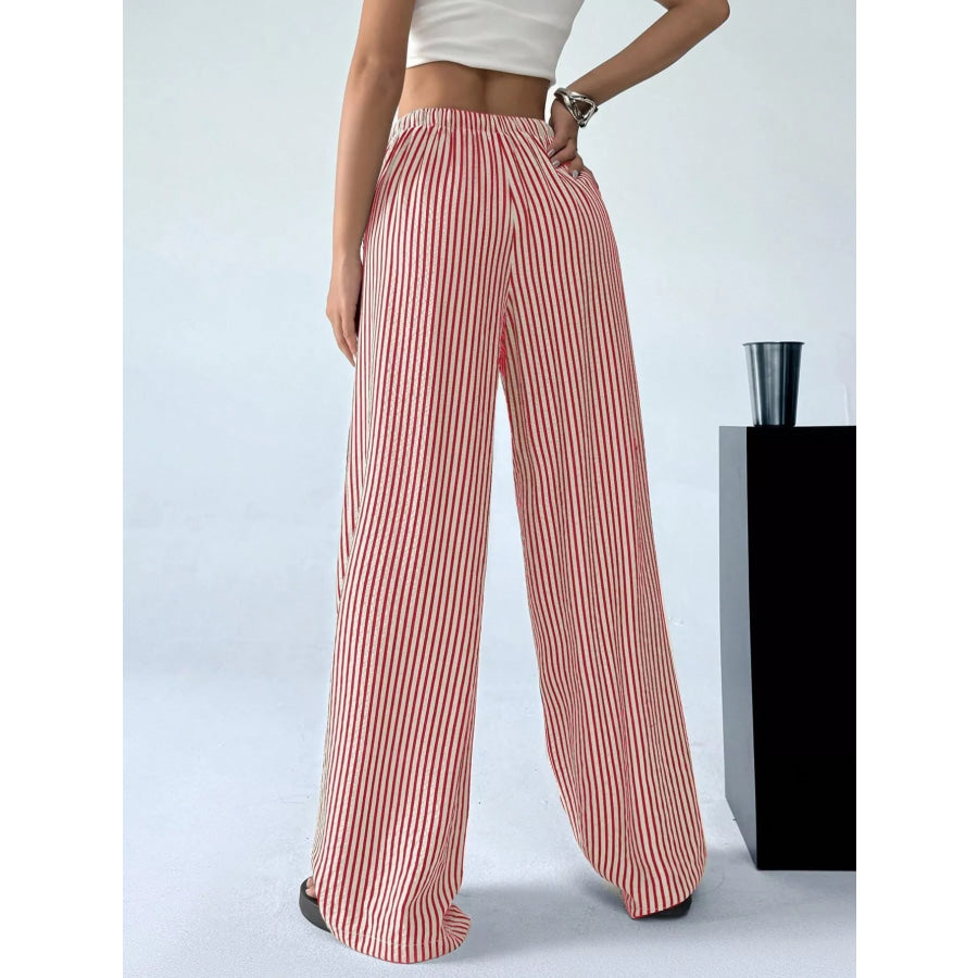 Full Size Striped Drawstring Waist Wide Leg Pants Plus Size Apparel and Accessories