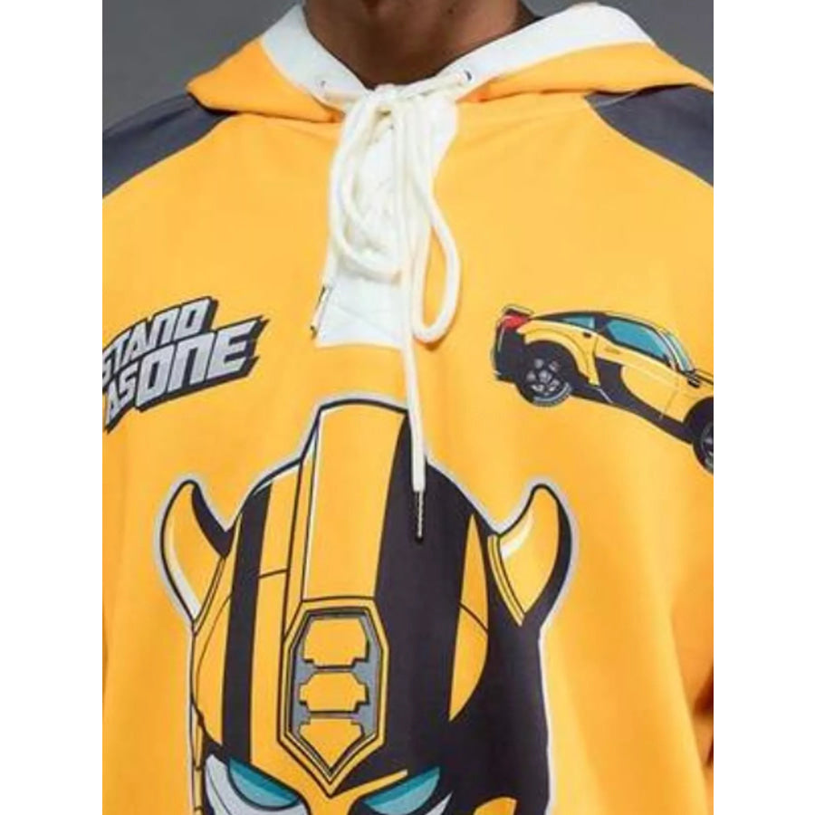 Full Size Striped Graphic Lace-Up Hooded Plus Apparel and Accessories