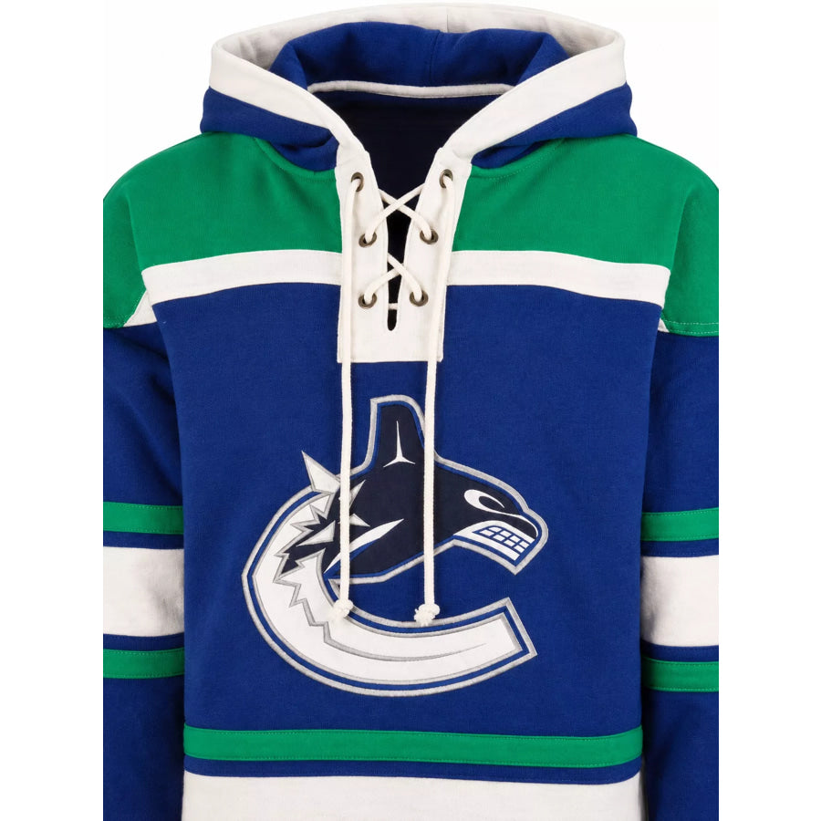 Full Size Striped Graphic Lace-Up Hooded Plus Apparel and Accessories
