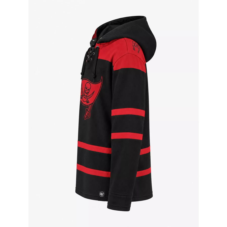 Full Size Striped Graphic Lace-Up Hooded Plus Black / S Apparel and Accessories