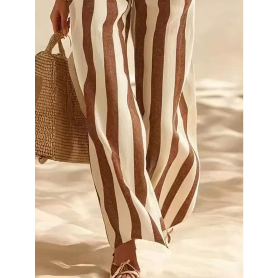 Full Size Striped Half Sleeve Top and Pants Set Plus Apparel Accessories