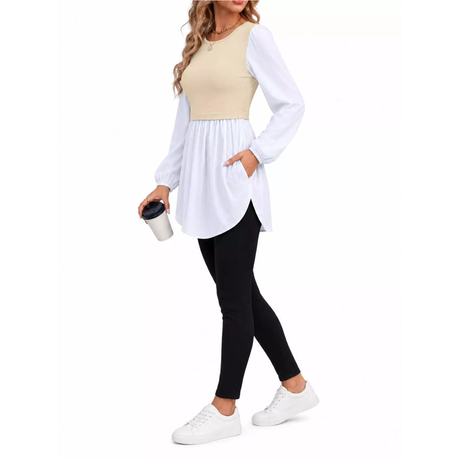 Full Size Striped Long Sleeve Blouse Plus Apparel and Accessories