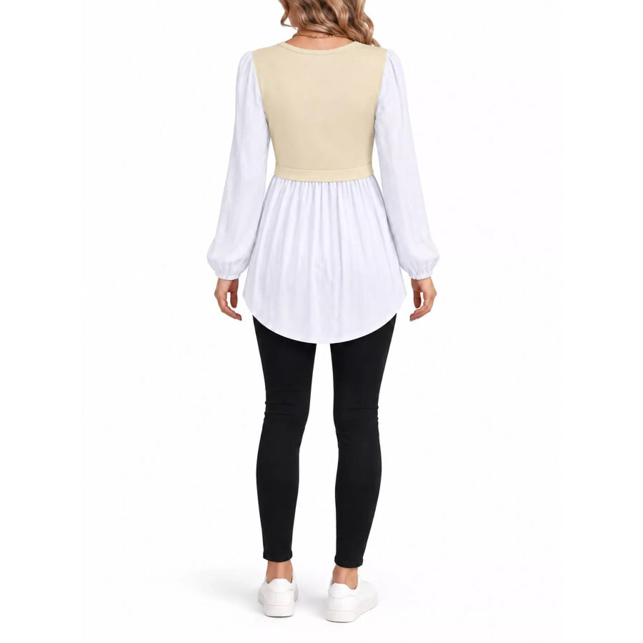 Full Size Striped Long Sleeve Blouse Plus Apparel and Accessories