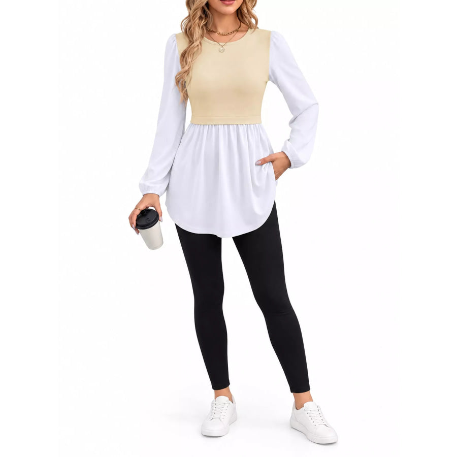 Full Size Striped Long Sleeve Blouse Plus White / S Apparel and Accessories