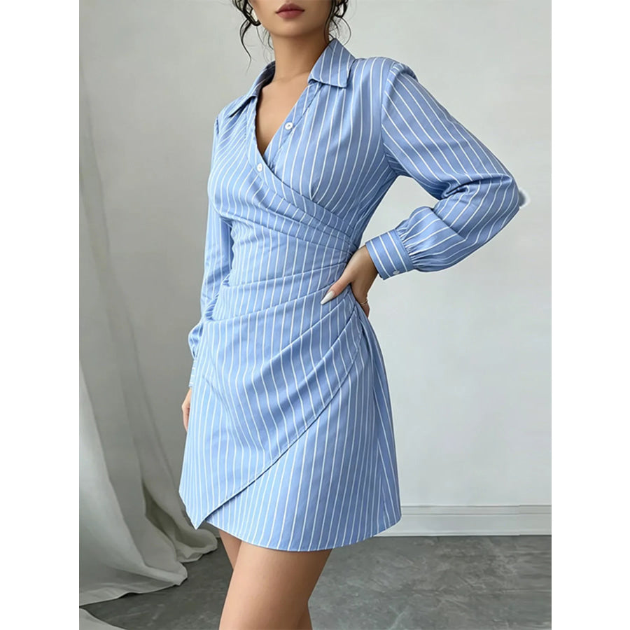 Full Size Striped Long Sleeve Shirt Dress Plus Size Apparel and Accessories