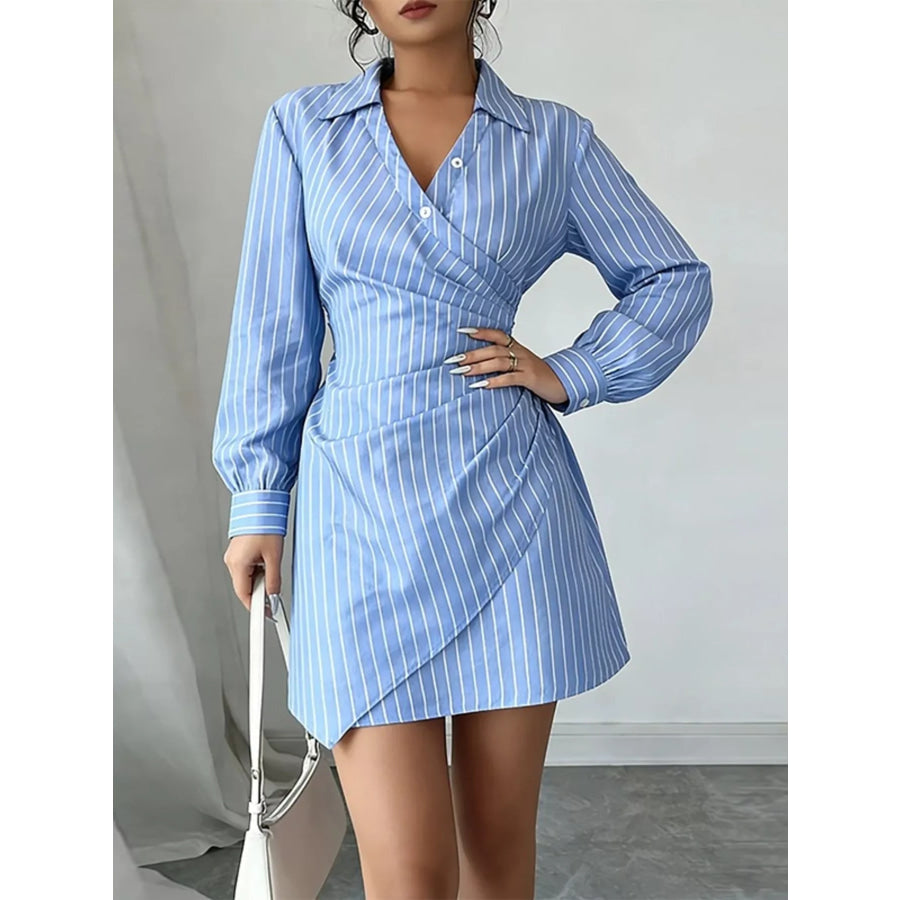 Full Size Striped Long Sleeve Shirt Dress Plus Size Apparel and Accessories