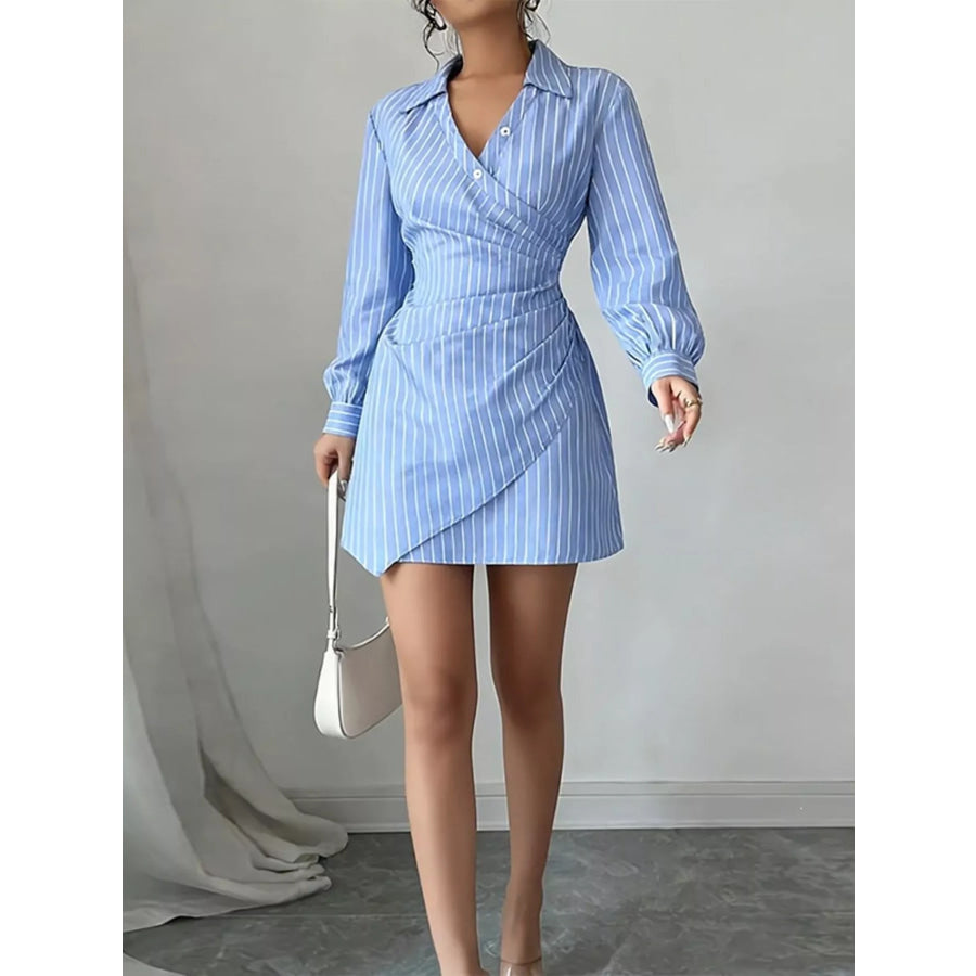 Full Size Striped Long Sleeve Shirt Dress Plus Size Apparel and Accessories