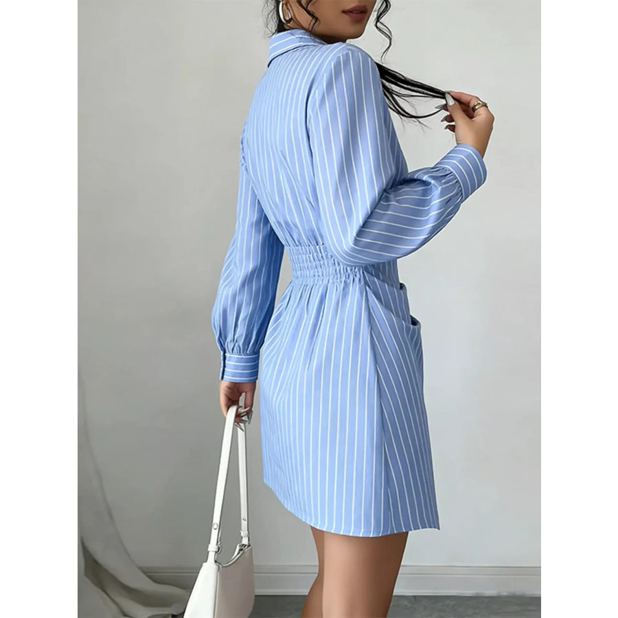 Full Size Striped Long Sleeve Shirt Dress Plus Size Apparel and Accessories