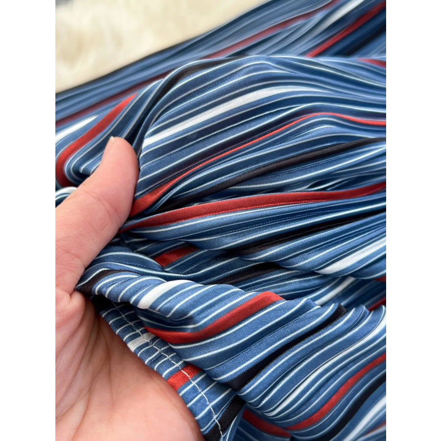 Full Size Striped Patchwork Denim Skirt Plus Size Apparel and Accessories