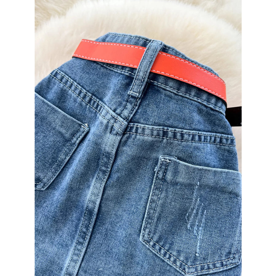 Full Size Striped Patchwork Denim Skirt Plus Size Apparel and Accessories