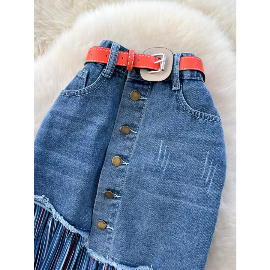 Full Size Striped Patchwork Denim Skirt Plus Size Apparel and Accessories
