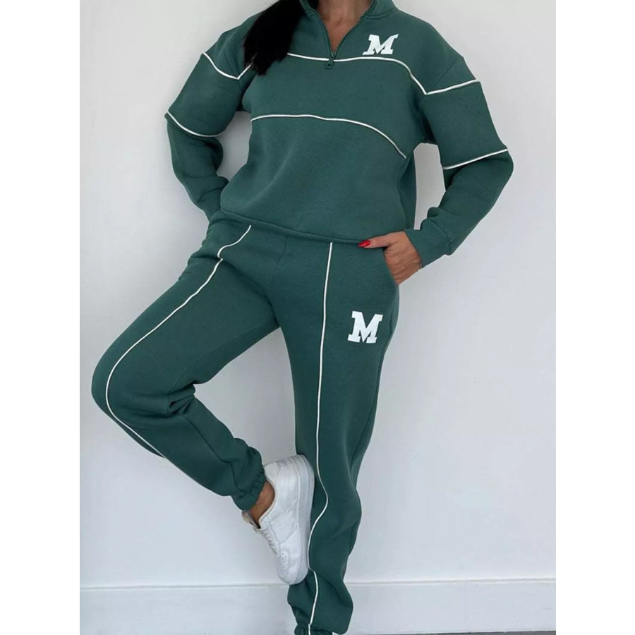 Full Size Striped Quarter Zip Top and Pants Set Plus Size Green / S Apparel and Accessories