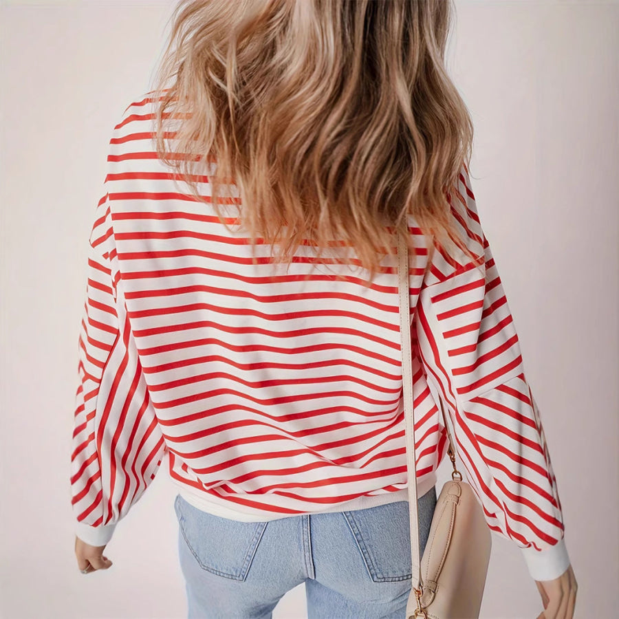 Full Size Striped Round Neck Long Sleeve Sweatshirt Plus Size Apparel and Accessories