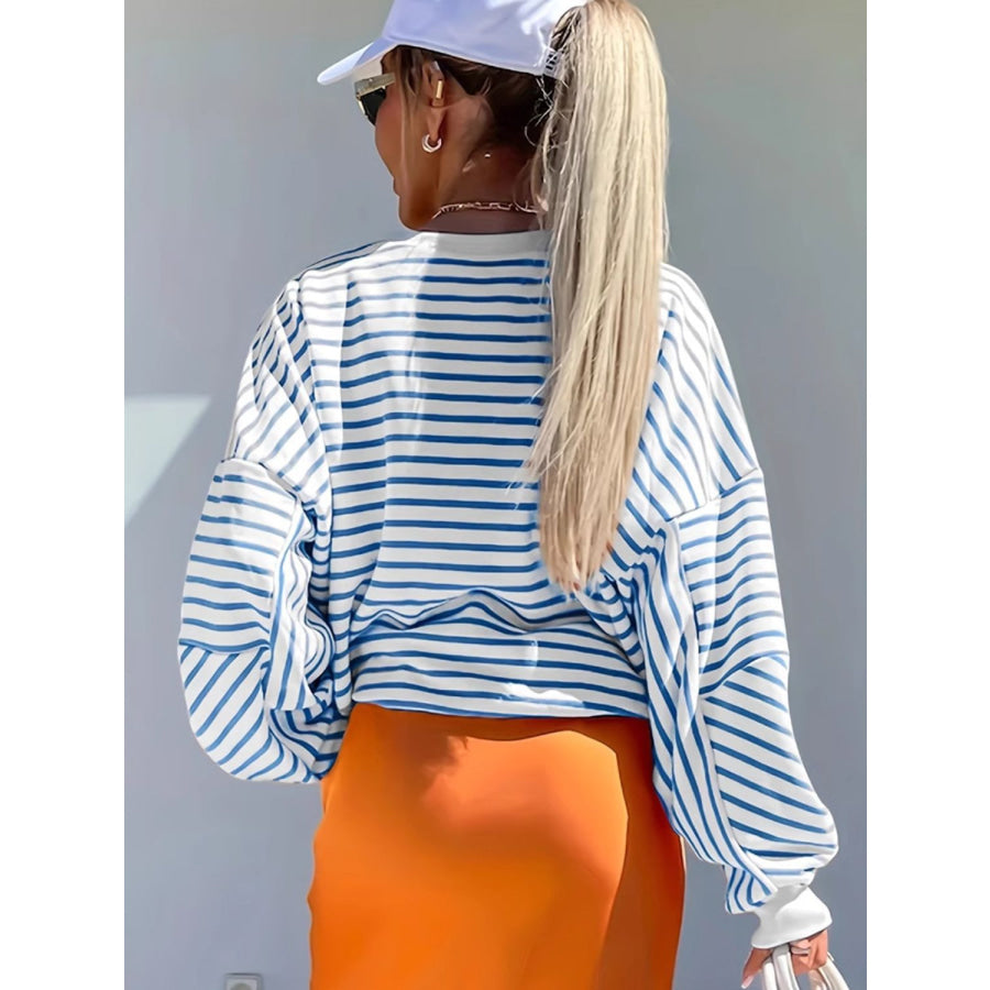 Full Size Striped Round Neck Long Sleeve Sweatshirt Plus Size Apparel and Accessories