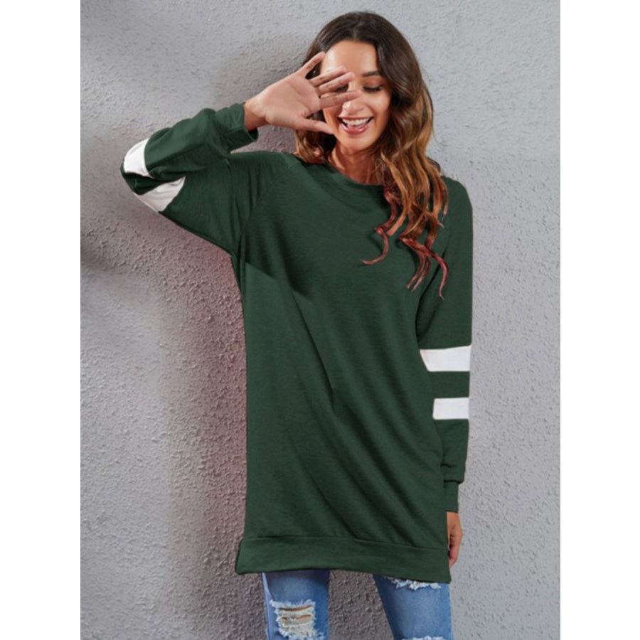 Full Size Striped Round Neck Long Sleeve T-Shirt Dark Green / S Apparel and Accessories