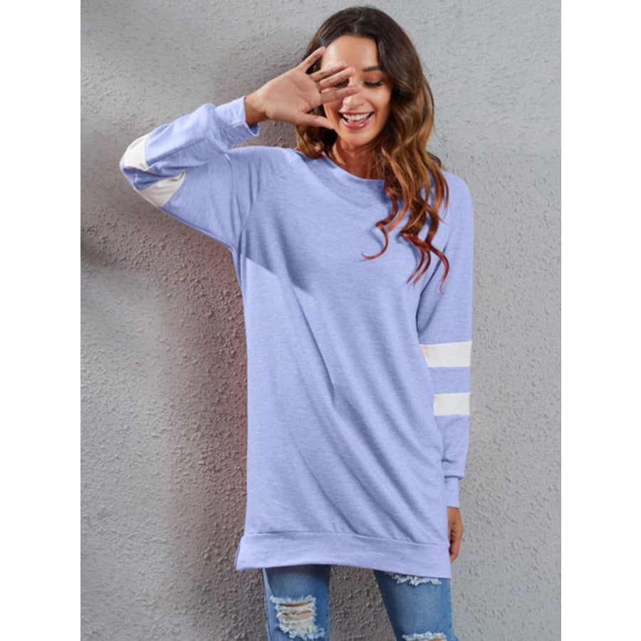 Full Size Striped Round Neck Long Sleeve T-Shirt Blue Purple / S Apparel and Accessories