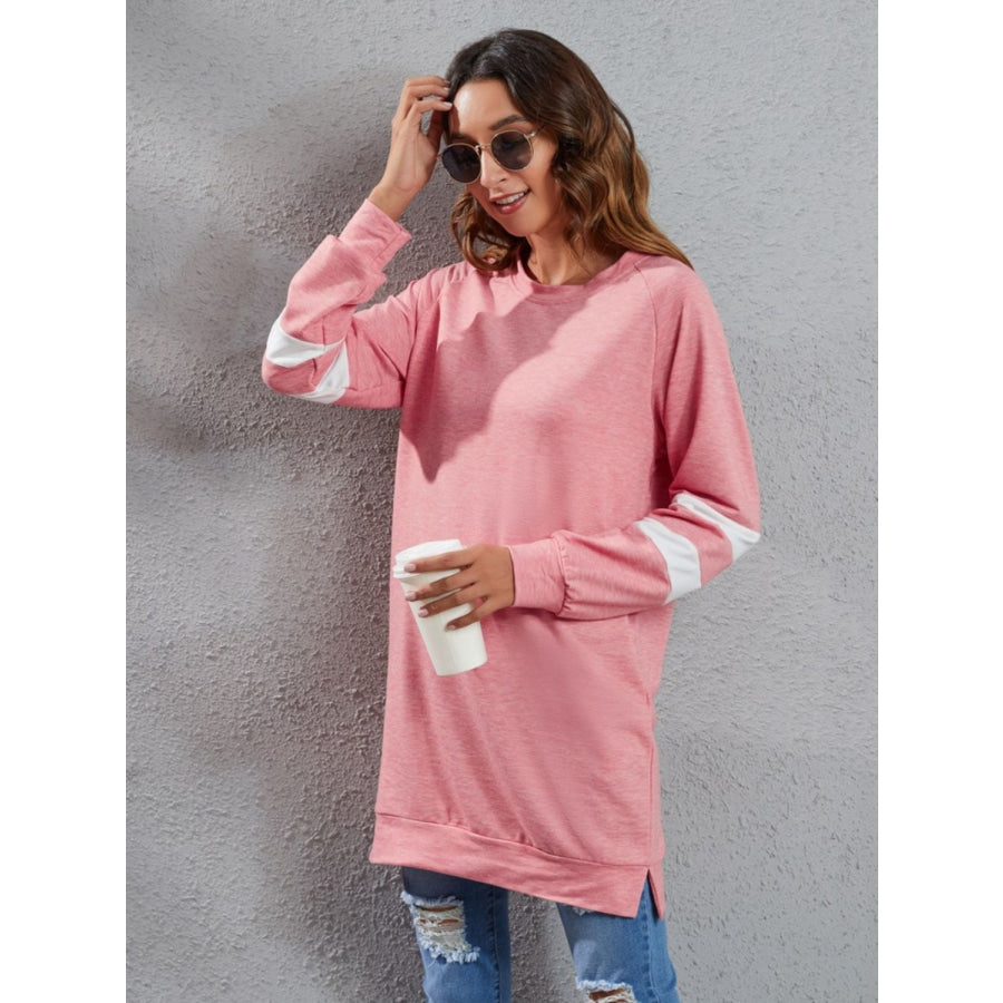 Full Size Striped Round Neck Long Sleeve T-Shirt Burnt Coral / S Apparel and Accessories