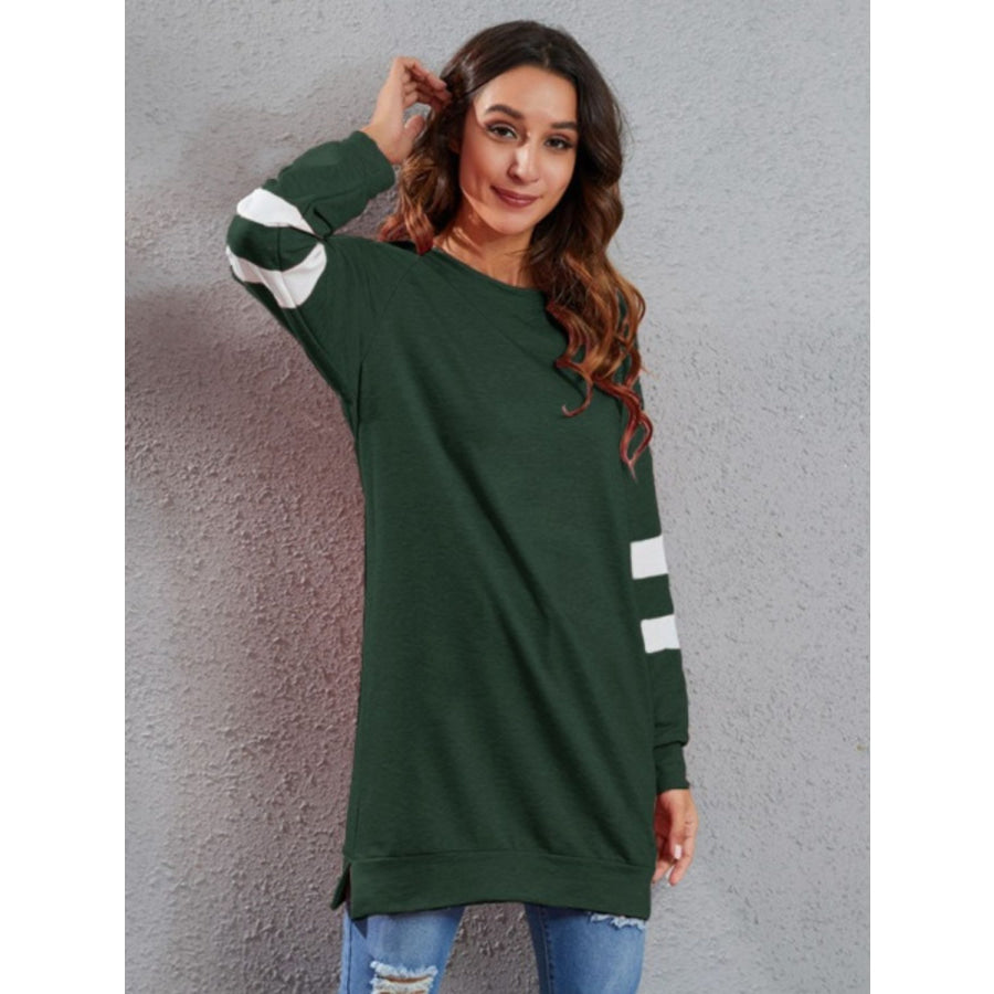 Full Size Striped Round Neck Long Sleeve T-Shirt Dark Green / S Apparel and Accessories