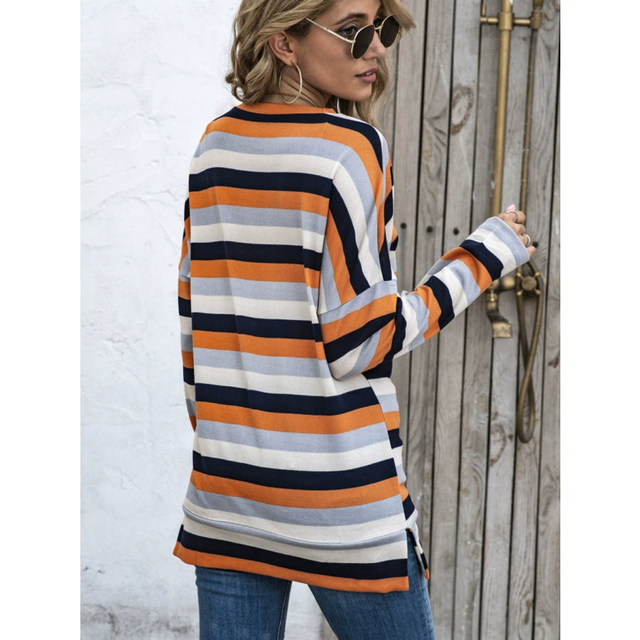 Full Size Striped Round Neck Long Sleeve T-Shirt Plus Size Apparel and Accessories