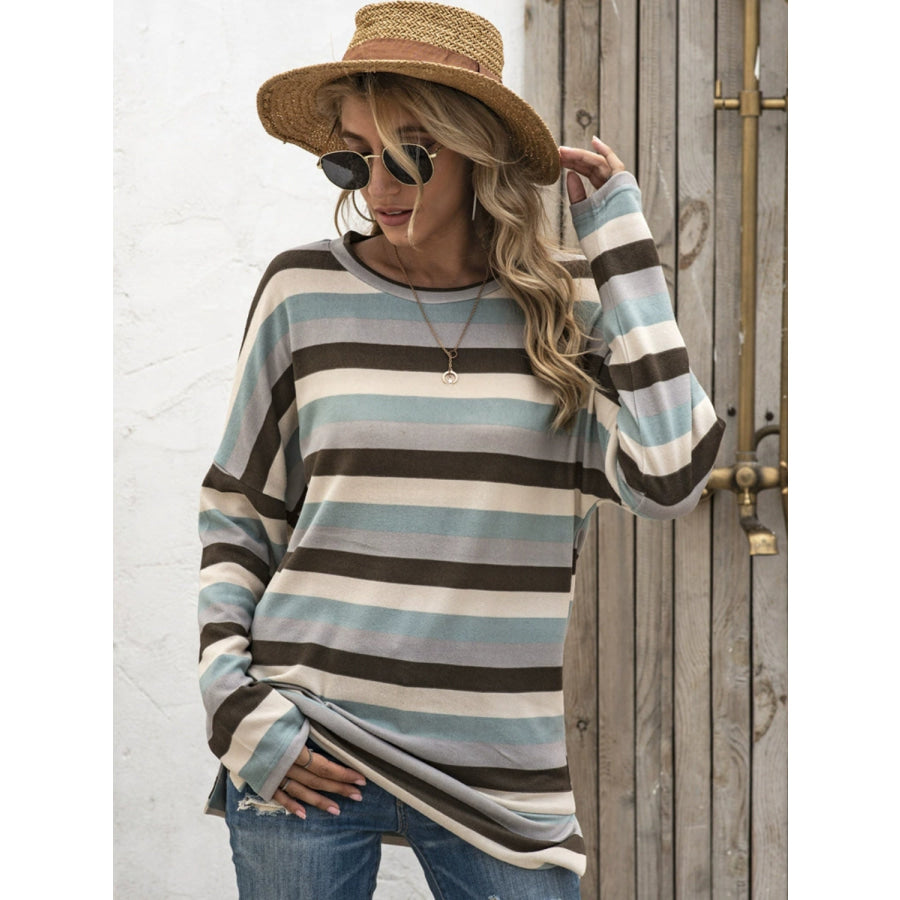 Full Size Striped Round Neck Long Sleeve T-Shirt Plus Size Apparel and Accessories