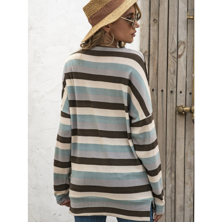 Full Size Striped Round Neck Long Sleeve T-Shirt Plus Size Apparel and Accessories
