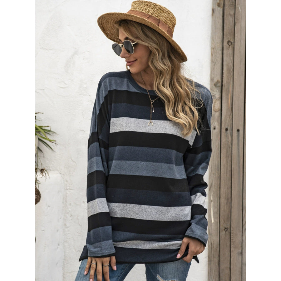 Full Size Striped Round Neck Long Sleeve T-Shirt Plus Size Apparel and Accessories