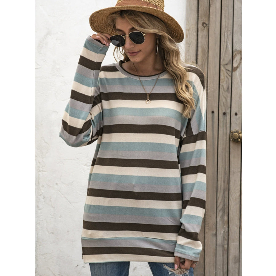 Full Size Striped Round Neck Long Sleeve T-Shirt Plus Size Apparel and Accessories
