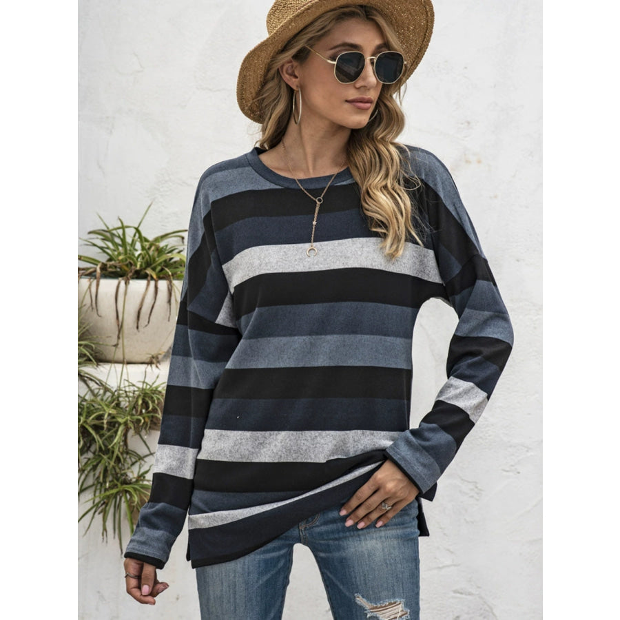 Full Size Striped Round Neck Long Sleeve T-Shirt Plus Size Apparel and Accessories