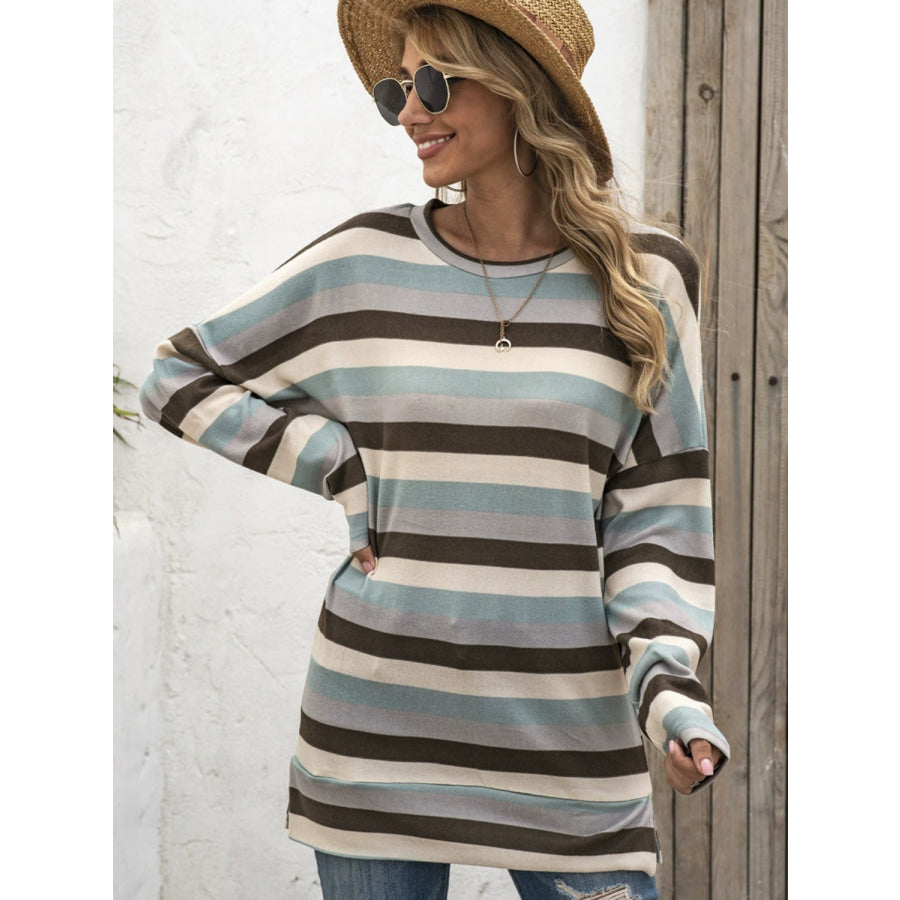 Full Size Striped Round Neck Long Sleeve T-Shirt Plus Size Apparel and Accessories