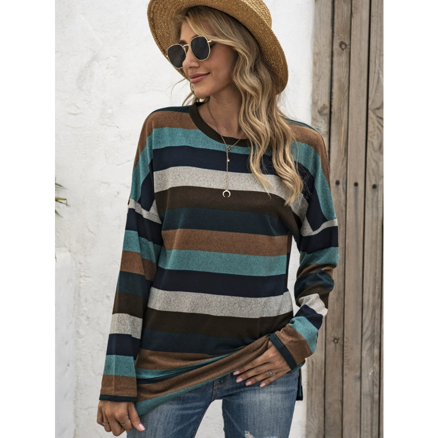 Full Size Striped Round Neck Long Sleeve T-Shirt Plus Size Apparel and Accessories
