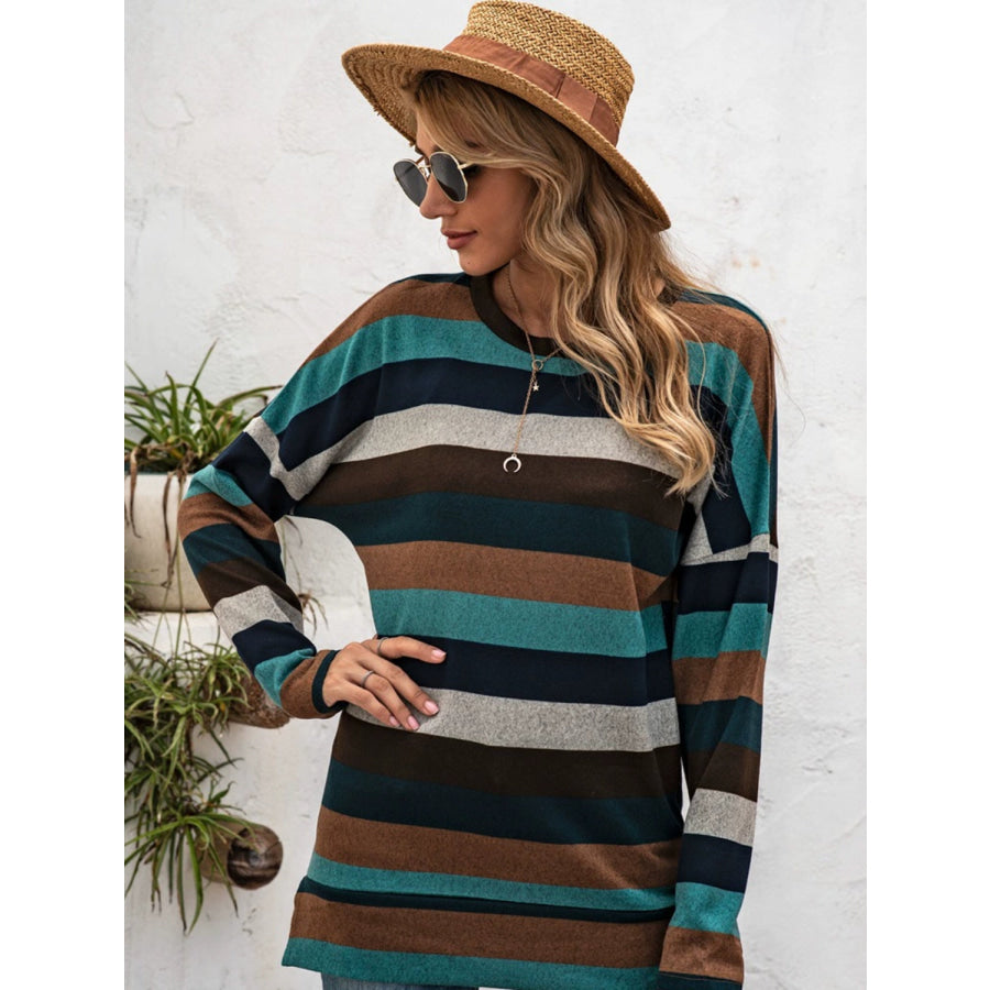 Full Size Striped Round Neck Long Sleeve T-Shirt Plus Size Apparel and Accessories