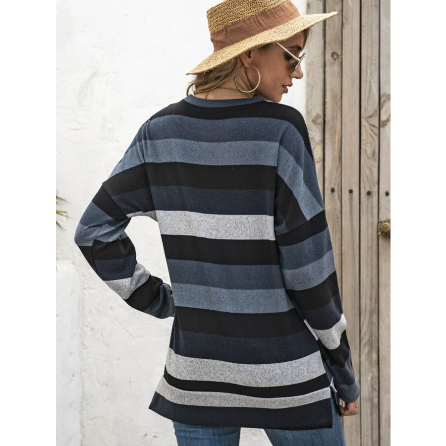 Full Size Striped Round Neck Long Sleeve T-Shirt Plus Size Apparel and Accessories