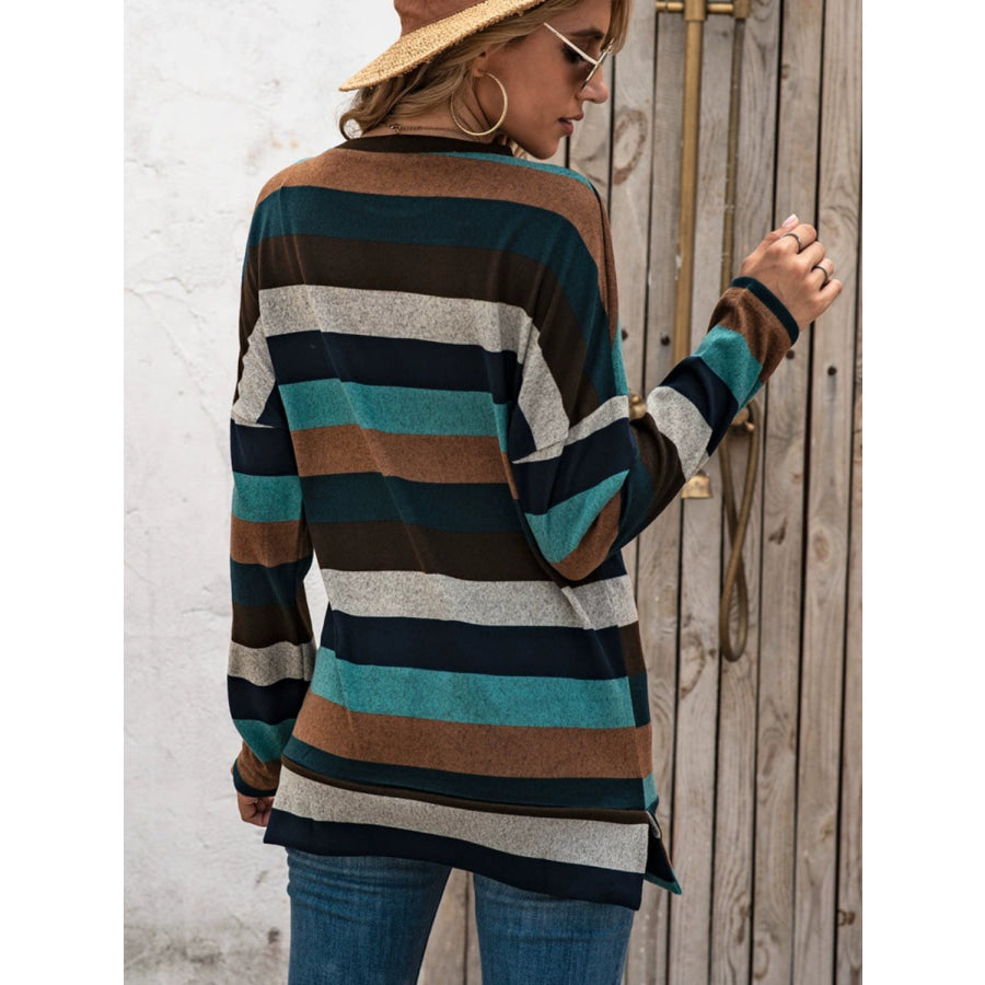 Full Size Striped Round Neck Long Sleeve T-Shirt Plus Size Apparel and Accessories