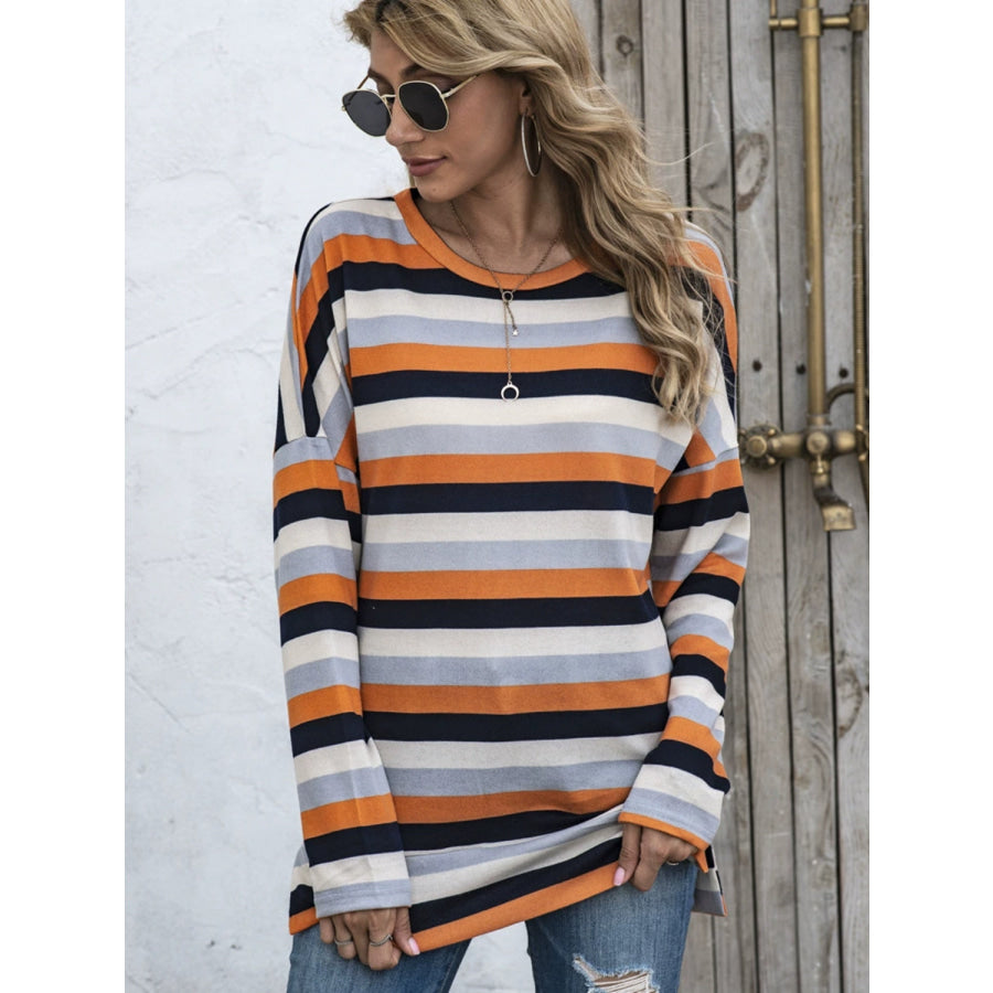 Full Size Striped Round Neck Long Sleeve T-Shirt Plus Size Apparel and Accessories
