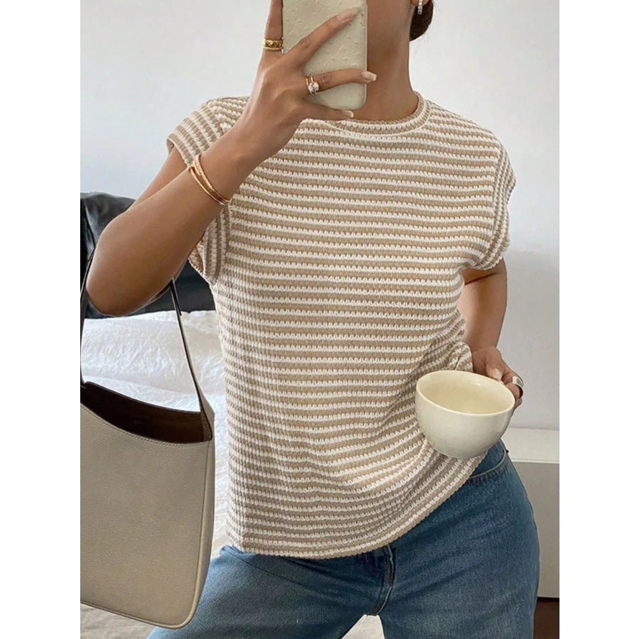 Full Size Striped Round Neck Short Sleeve T-Shirt Plus Apparel and Accessories