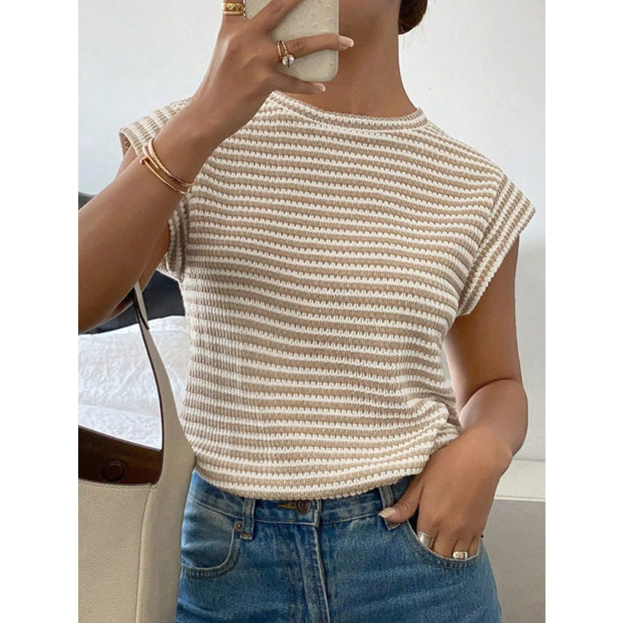 Full Size Striped Round Neck Short Sleeve T-Shirt Plus Apparel and Accessories
