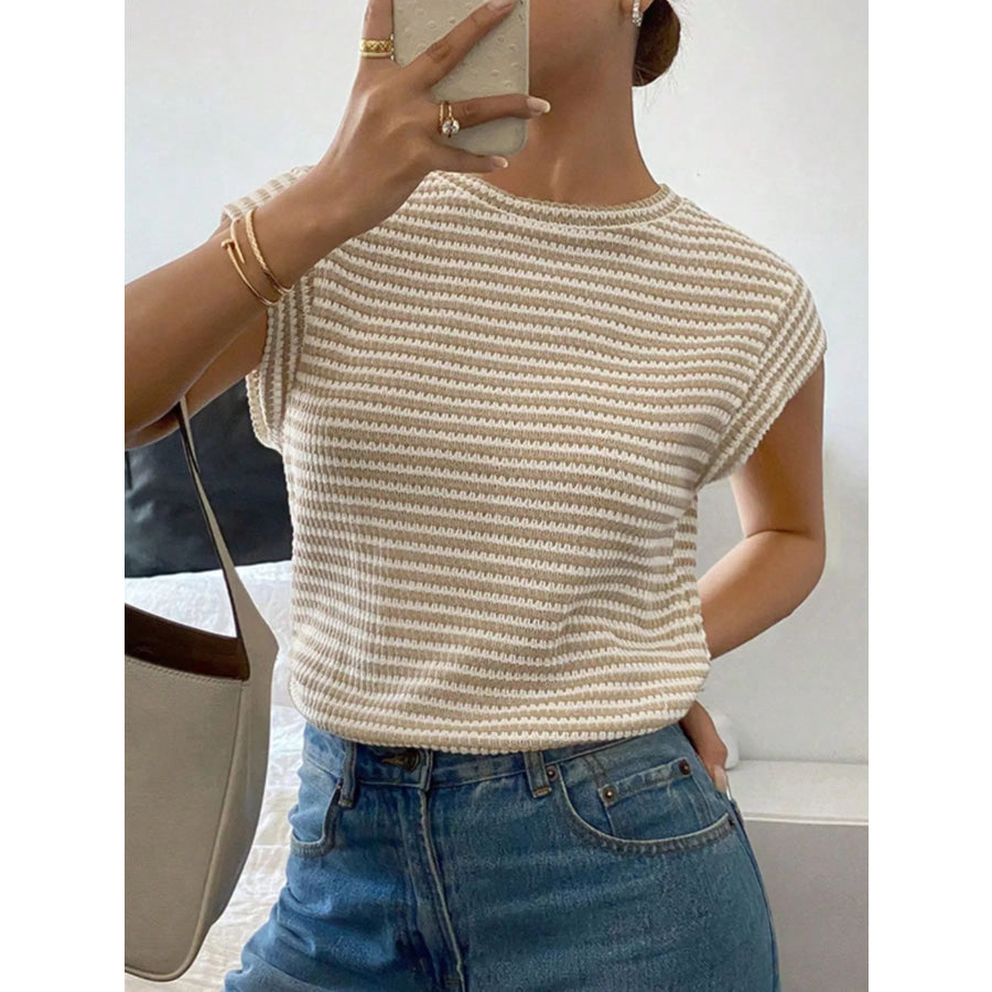 Full Size Striped Round Neck Short Sleeve T-Shirt Plus Apparel and Accessories
