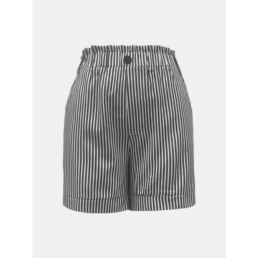 Full Size Striped Shorts with Pockets Black / S Apparel and Accessories