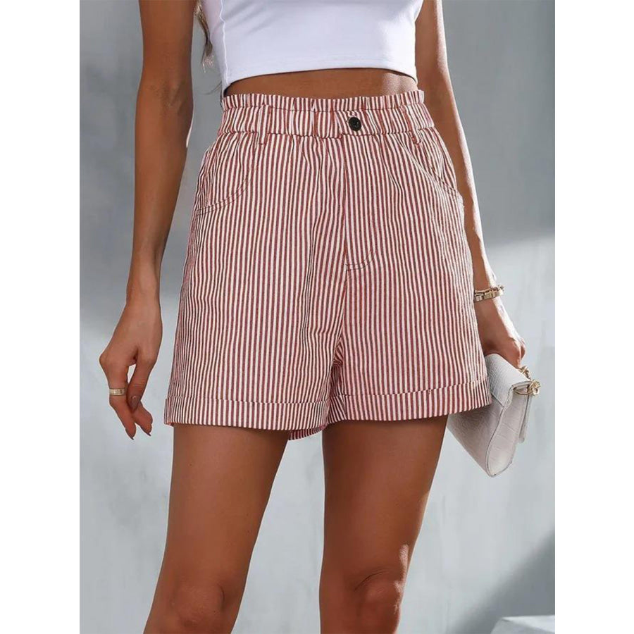 Full Size Striped Shorts with Pockets Light Mauve / S Apparel and Accessories