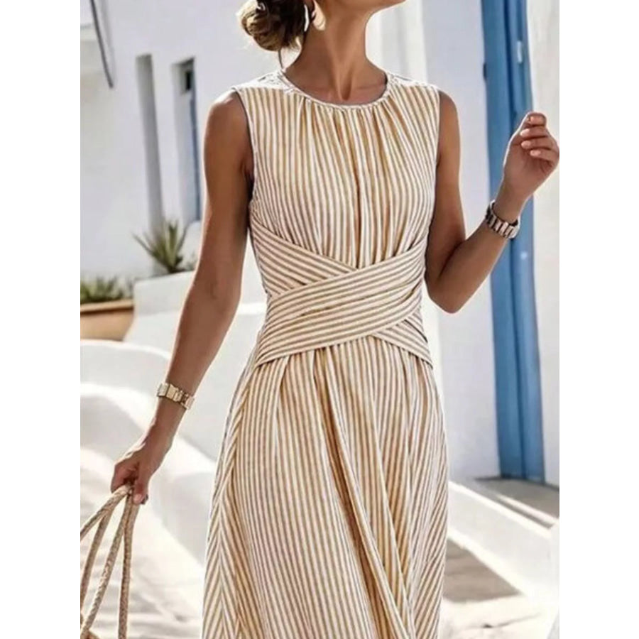 Full Size Striped Sleeveless Maxi Dress Plus Size Apparel and Accessories