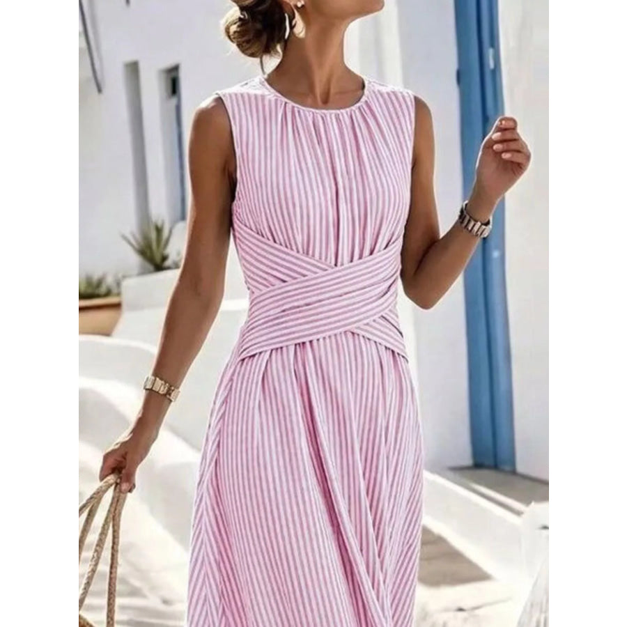 Full Size Striped Sleeveless Maxi Dress Plus Size Apparel and Accessories
